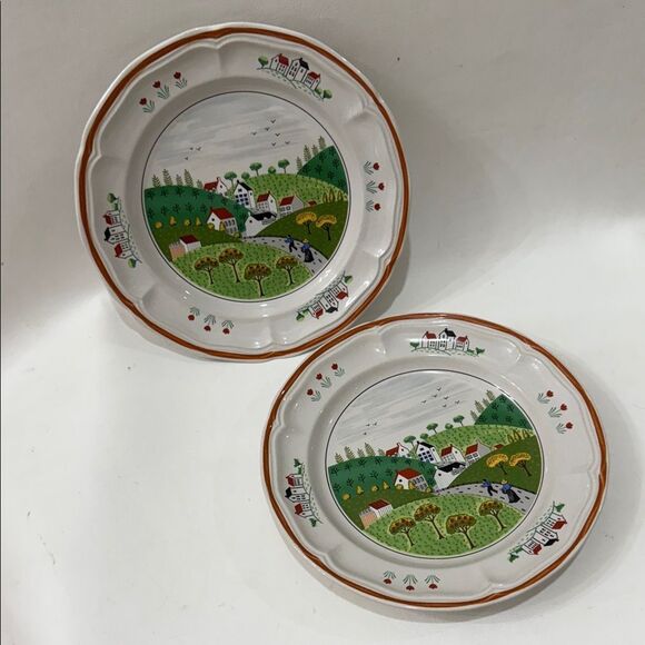 Newcor County Village Japan 7 1/2 In Salad Dessert Plates Set of 2 Stoneware - Picture 3 of 16